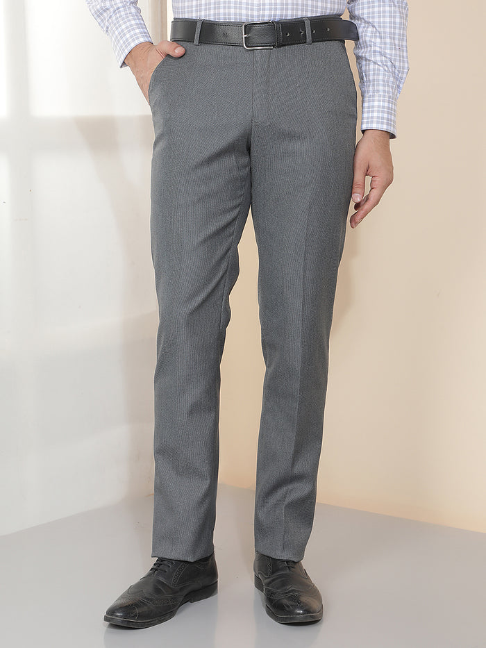 cobb dark grey solid ultra-fit formal trouser