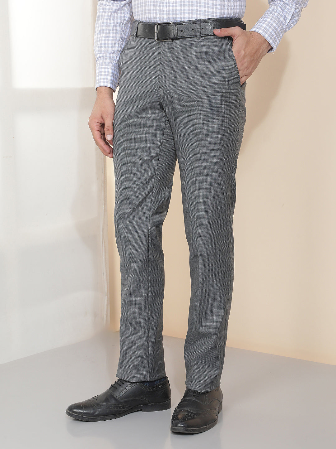 cobb dark grey solid ultra-fit formal trouser