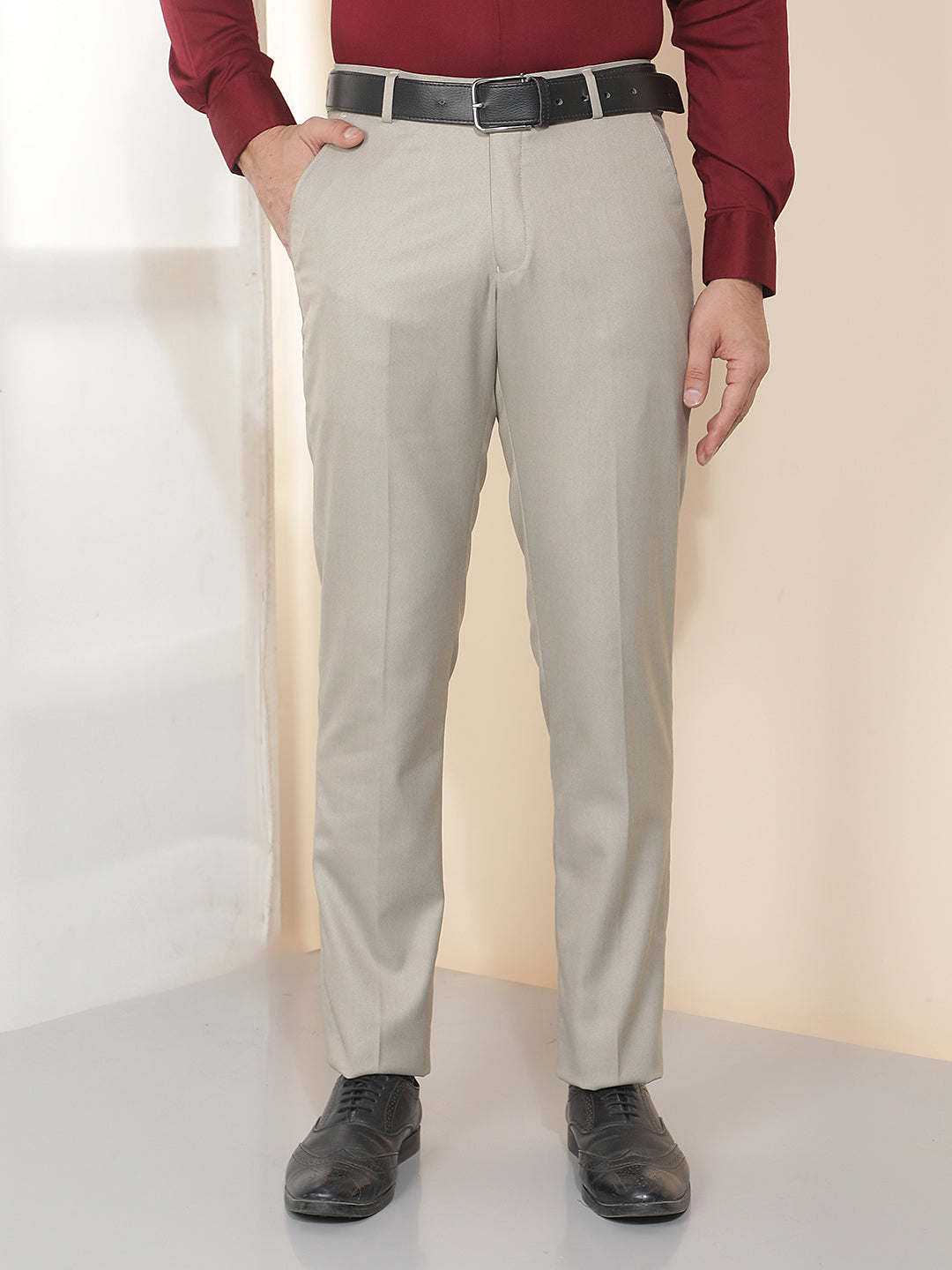 cobb fawn  solid ultra-fit formal trouser