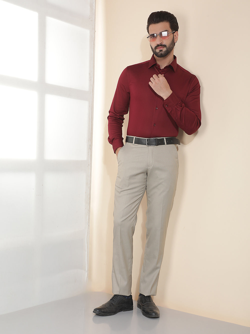 cobb fawn  solid ultra-fit formal trouser