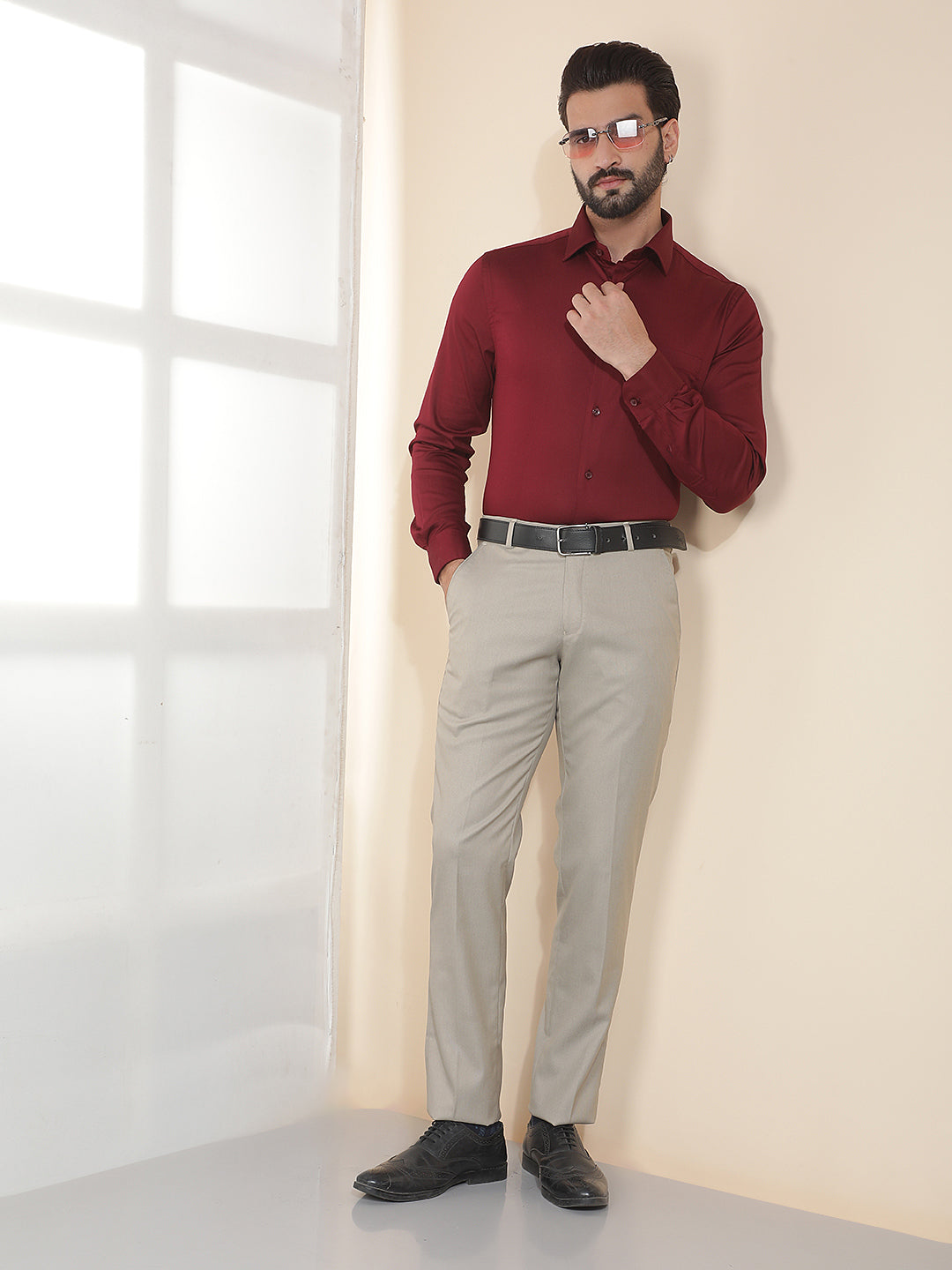 cobb fawn  solid ultra-fit formal trouser