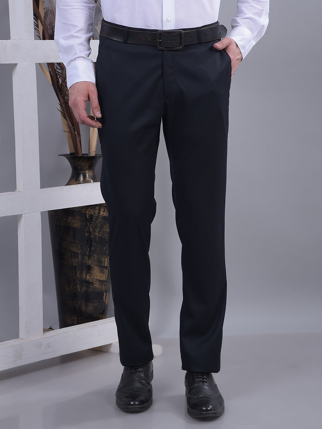 cobb solid navy blue ultra-fit formal trouser