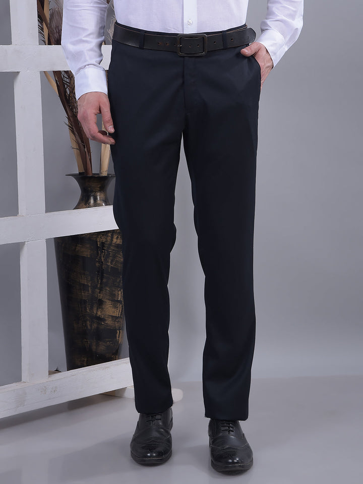 cobb solid navy blue ultra-fit formal trouser