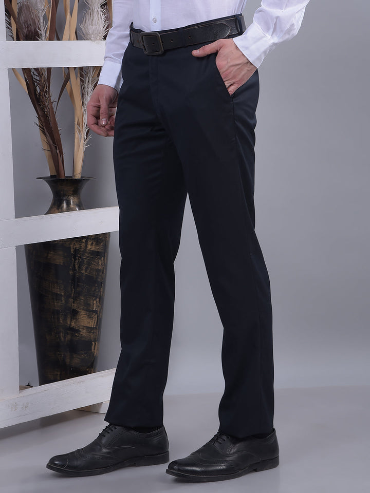 cobb solid navy blue ultra-fit formal trouser