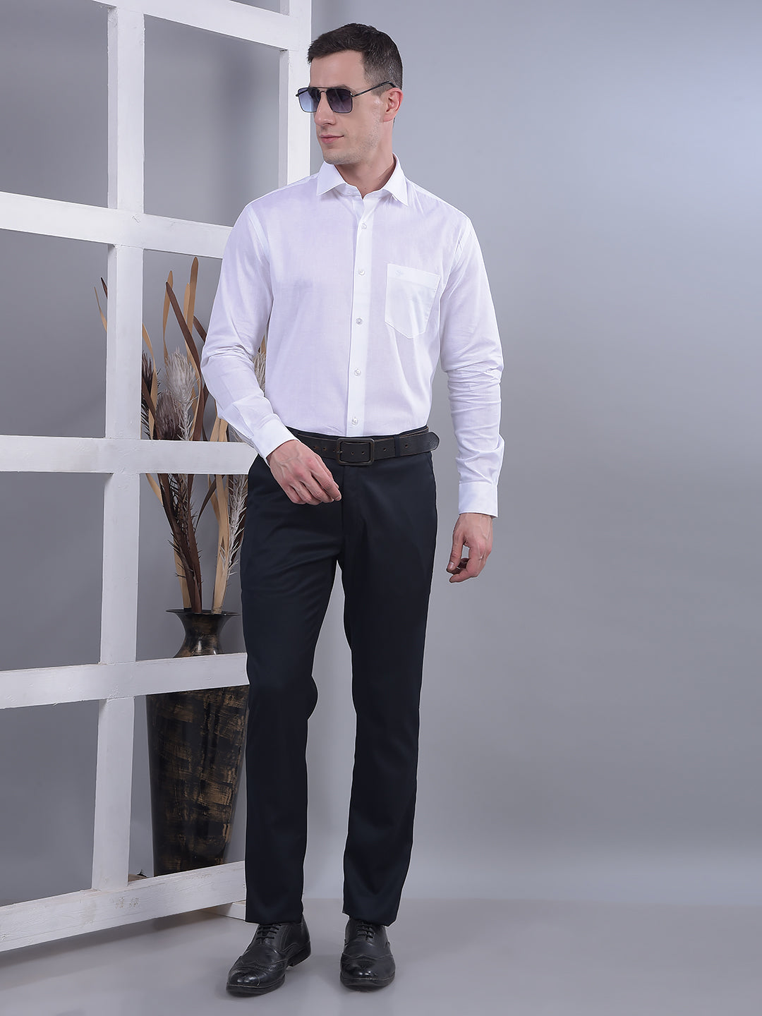 cobb solid navy blue ultra-fit formal trouser
