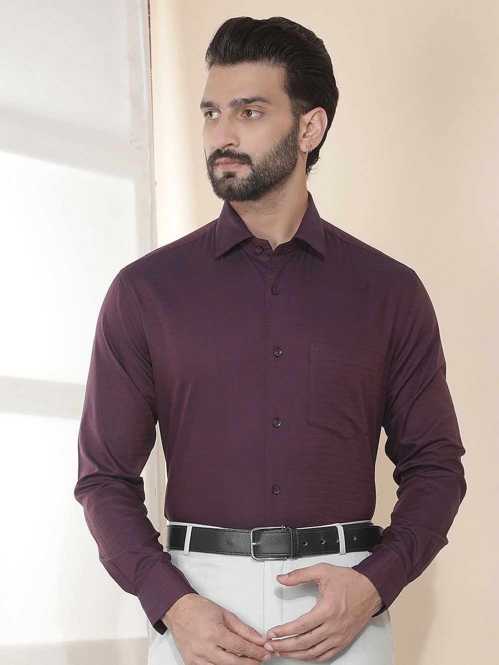 cobb maroon solid smart-fit formal shirt