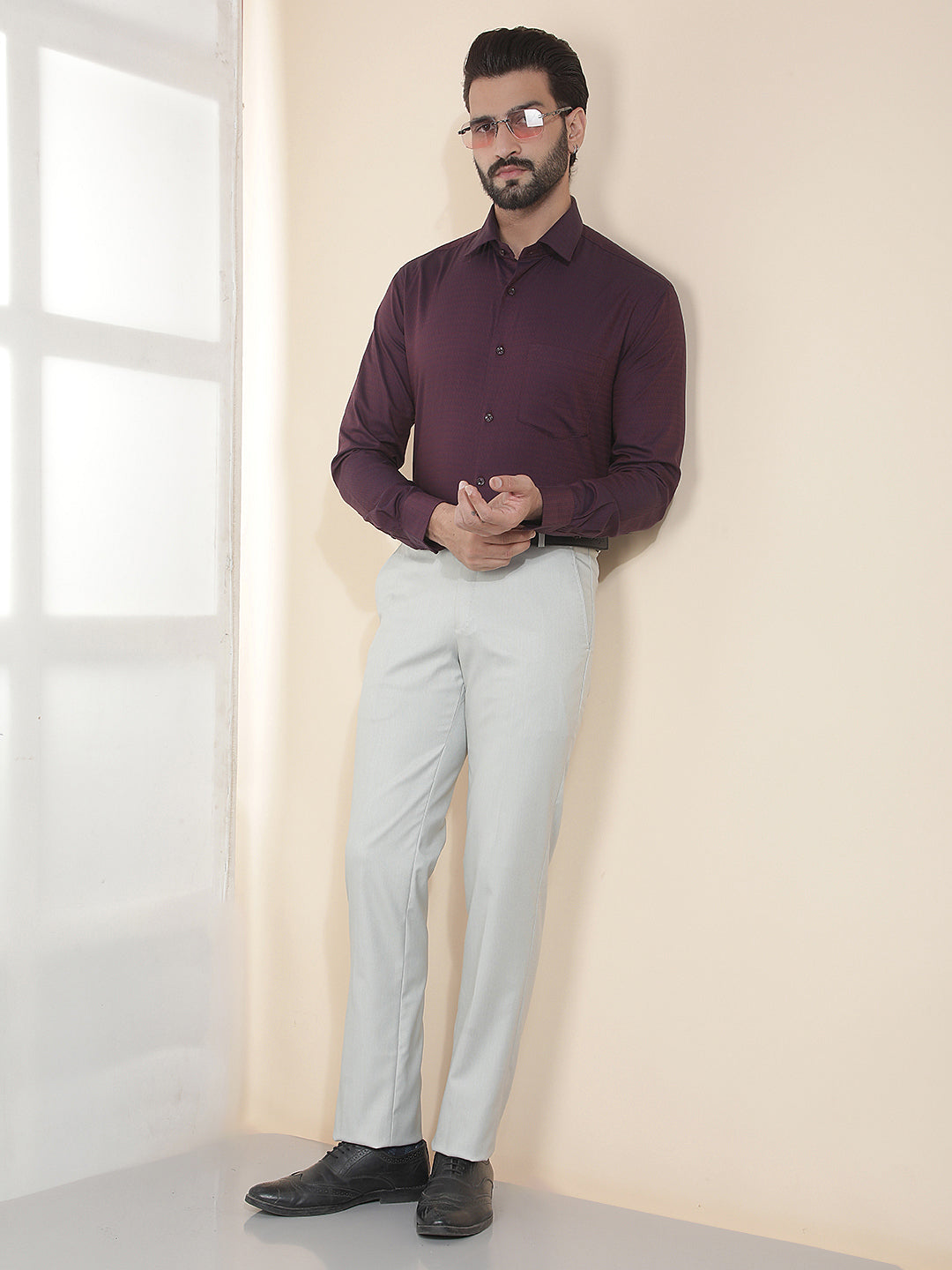 COBB MAROON SOLID SMART-FIT FORMAL SHIRT