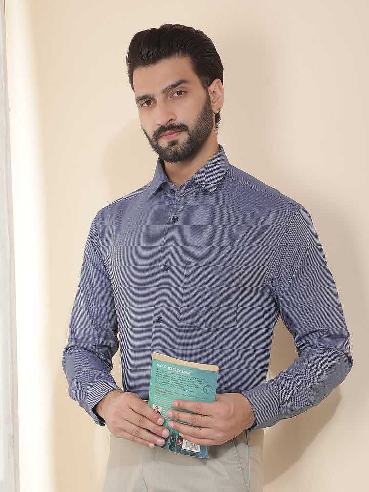 cobb navy blue solid smart-fit formal shirt