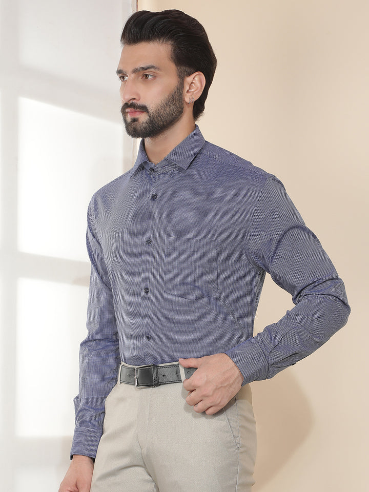 cobb navy blue solid smart-fit formal shirt