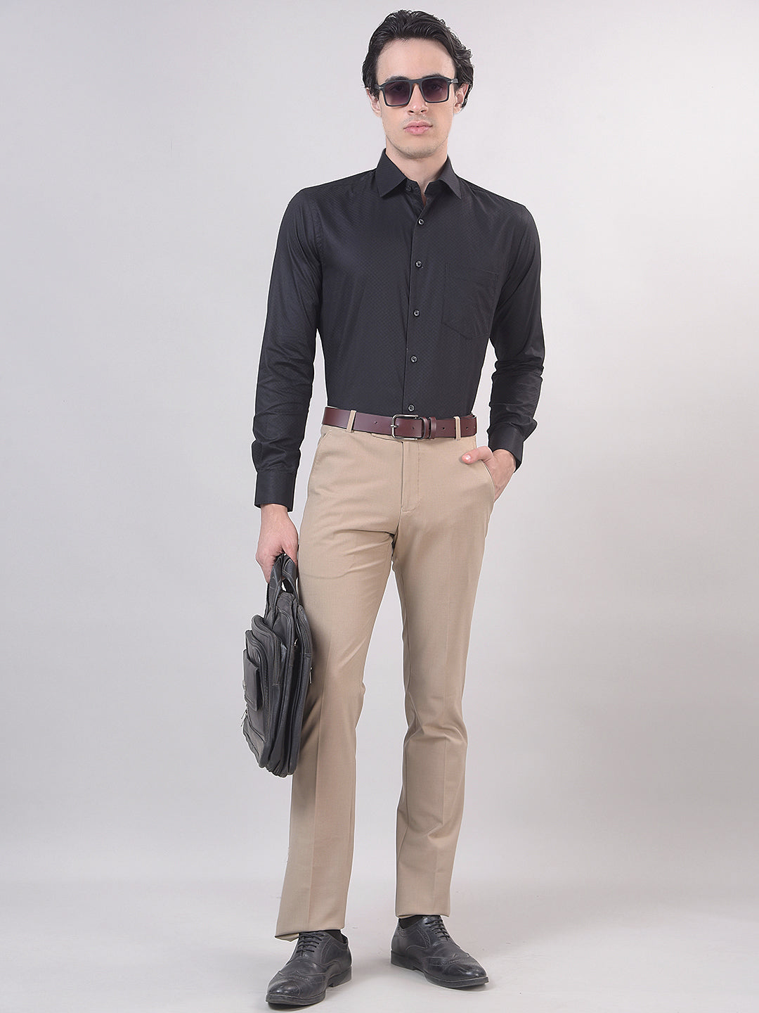 Black Self-Design Formal Shirt