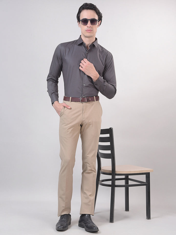 Dark Grey Self-Design Formal Shirt