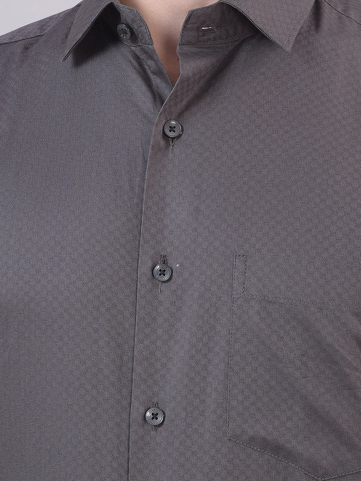 Dark Grey Self-Design Formal Shirt