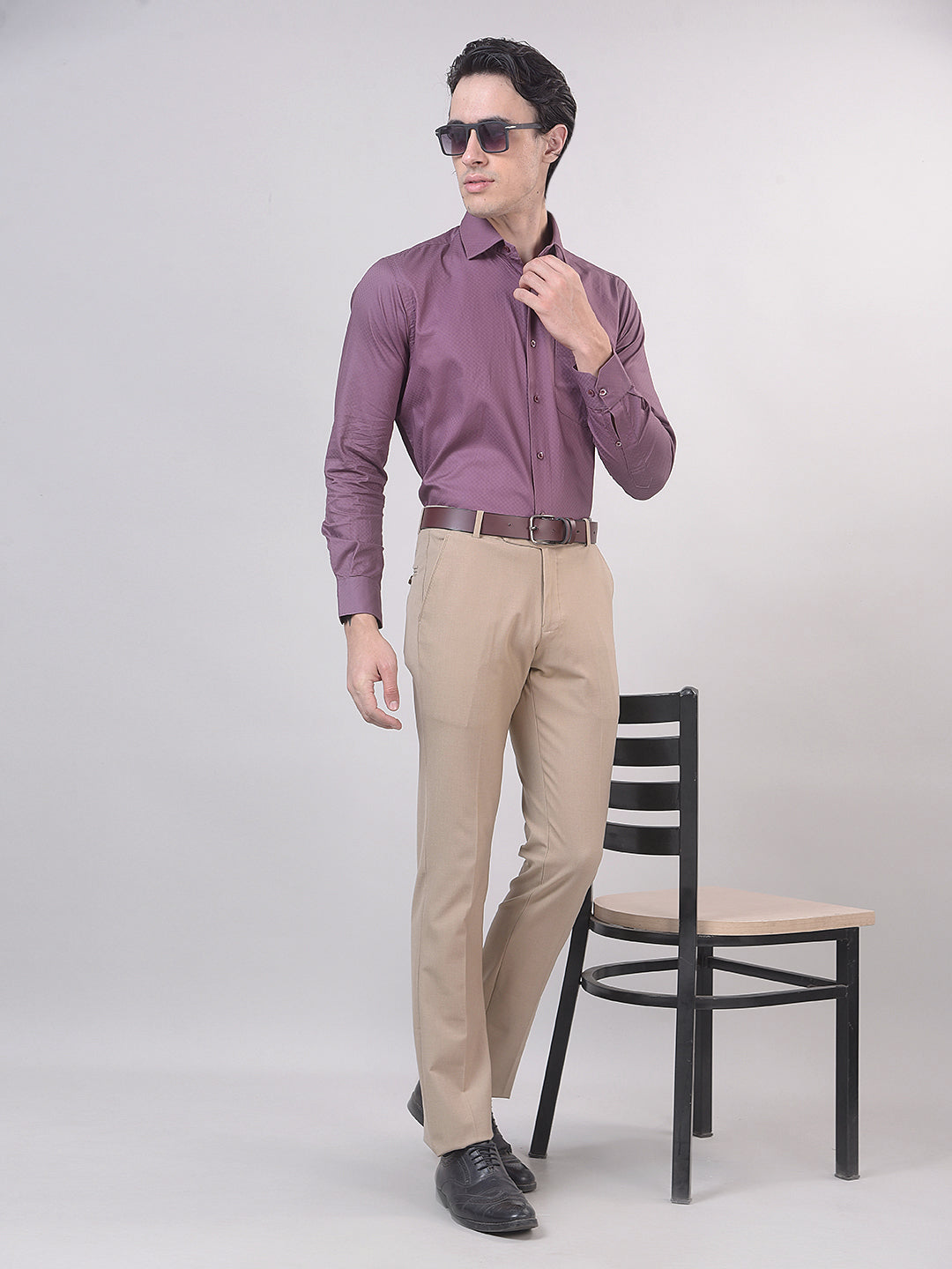 Mauve Self-Design Formal Shirt