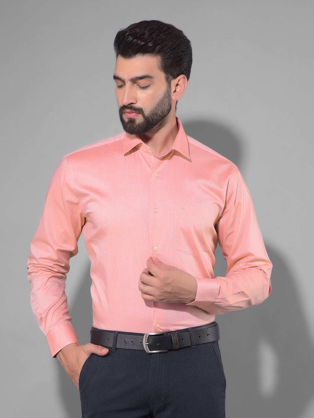 cobb solid peach smart-fit formal shirt