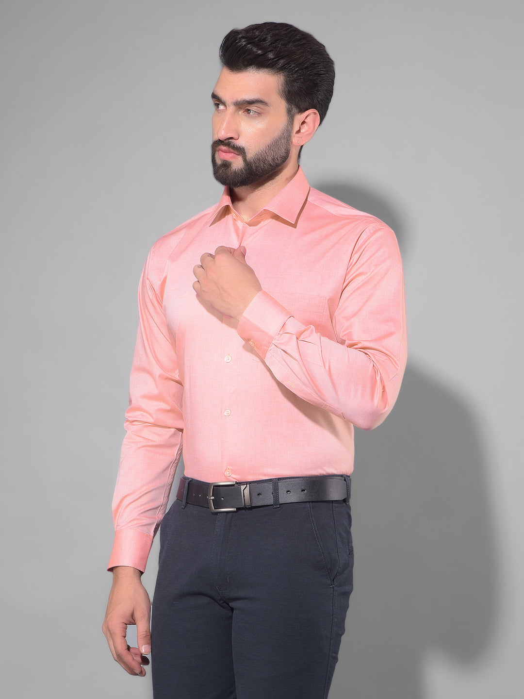 cobb solid peach smart-fit formal shirt