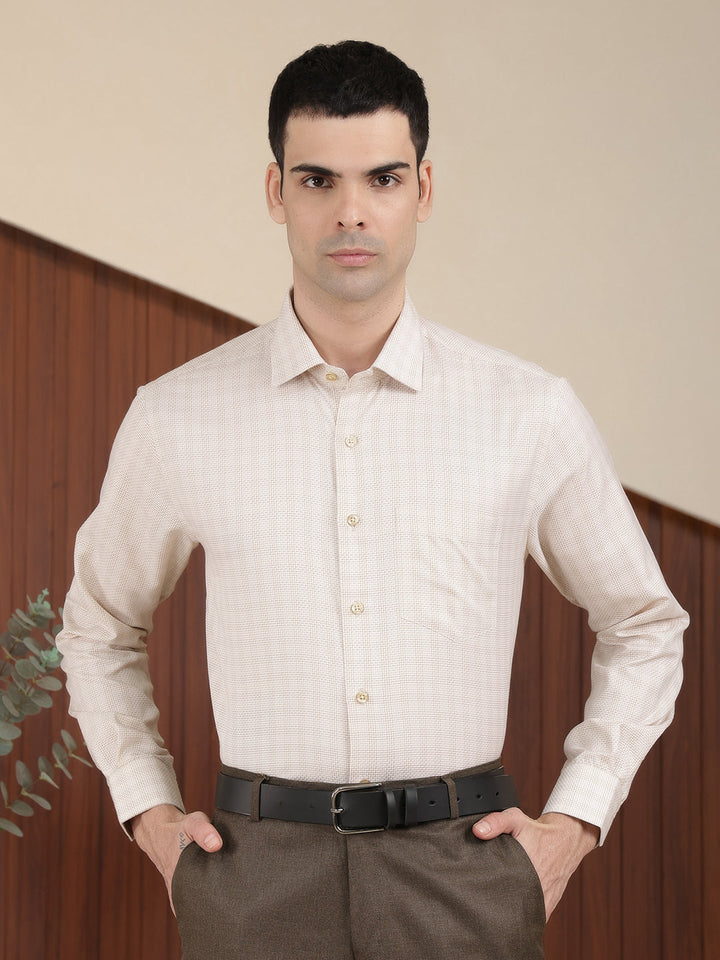 cobb beige self design smart-fit formal shirt