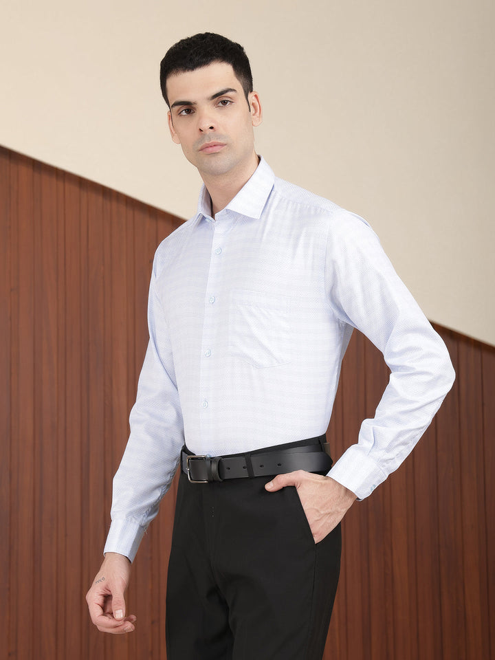 cobb sky blue self design smart-fit formal shirt