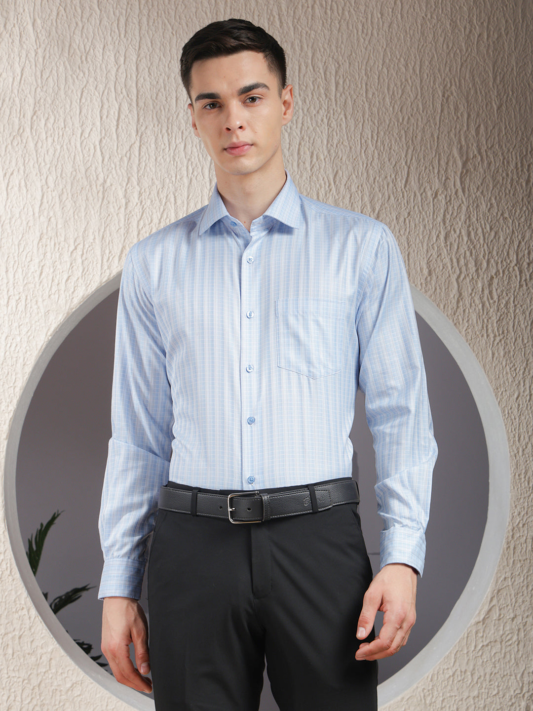 cobb blue checked smart-fit formal shirt