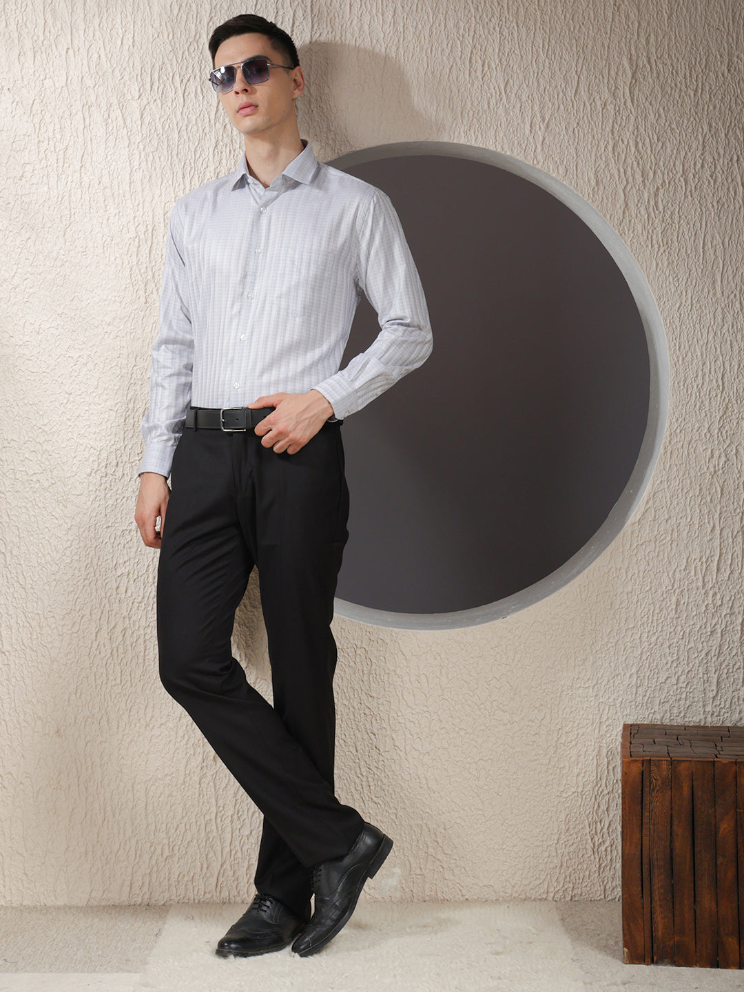 COBB GREY CHECKED SMART-FIT FORMAL SHIRT