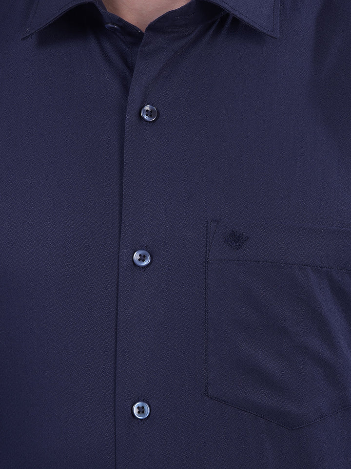 cobb navy blue self-design slim-fit formal shirt