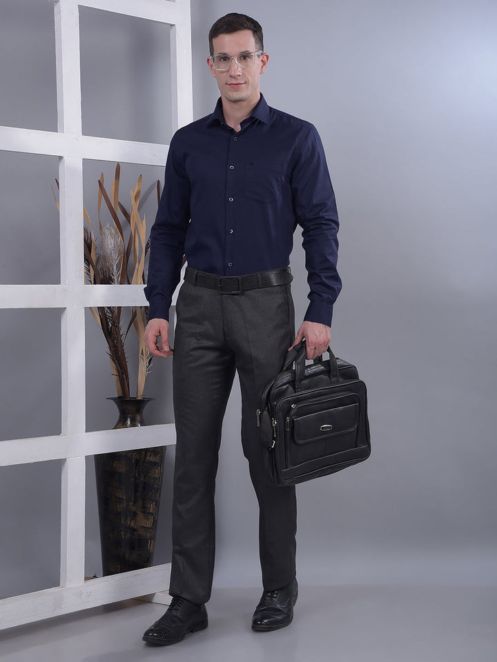 COBB NAVY BLUE SELF-DESIGN SLIM-FIT FORMAL SHIRT