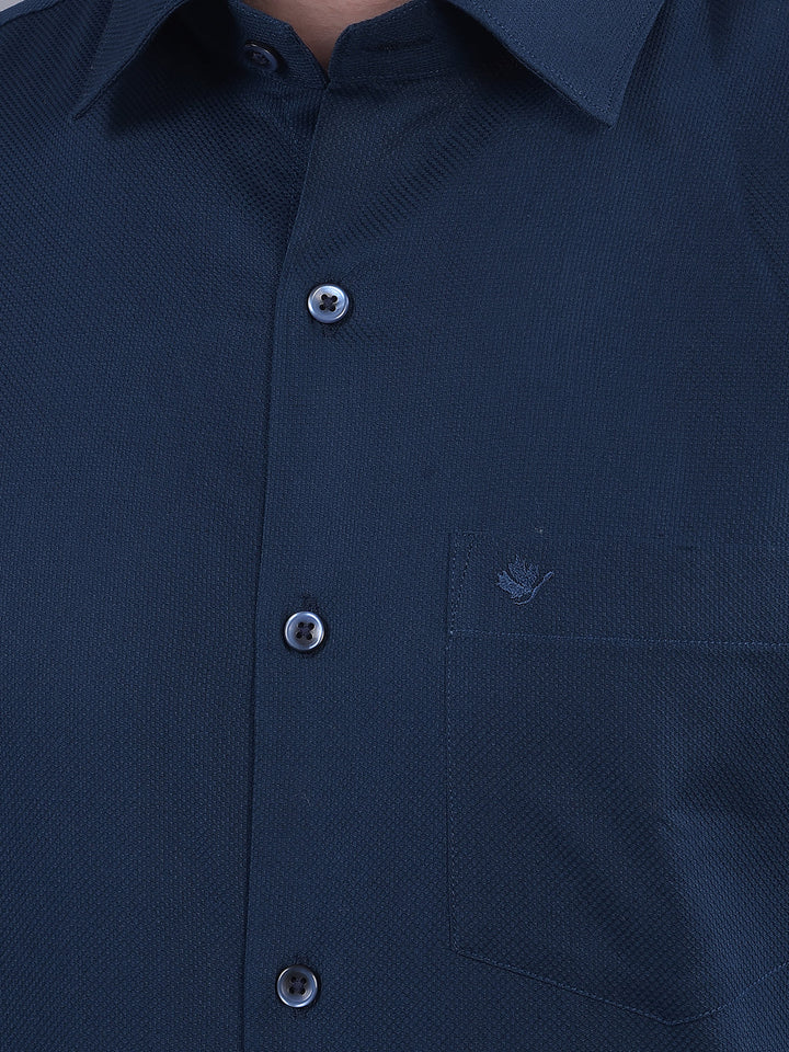 cobb teal blue self-design slim-fit formal shirt