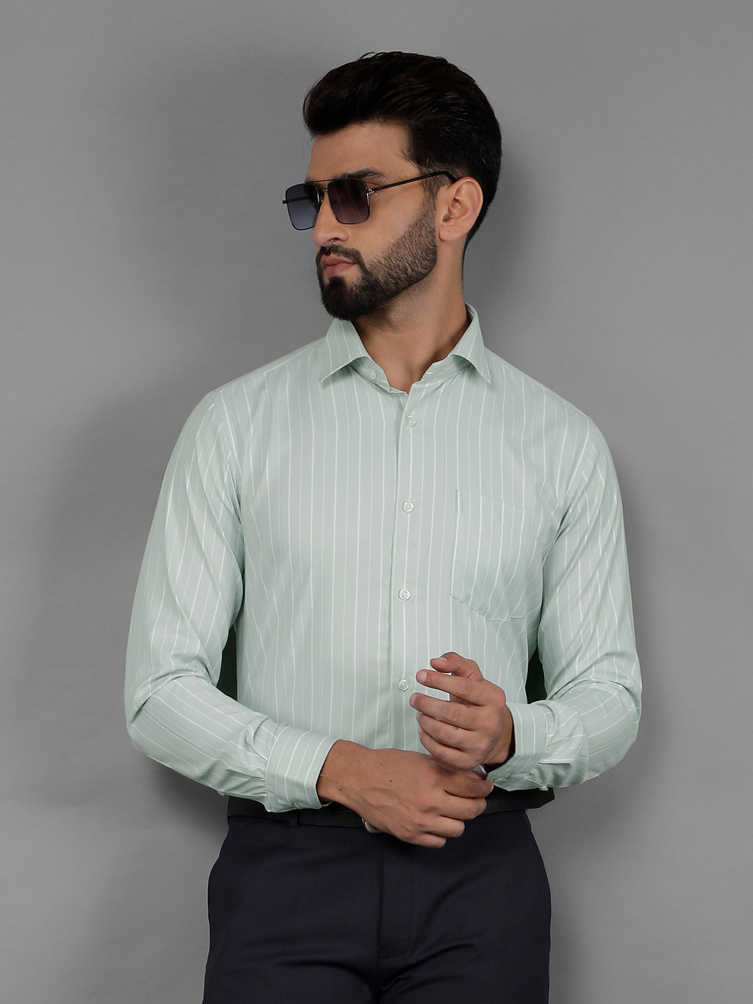 COBB PISTA GREEN STRIPED SLIM-FIT FORMAL SHIRT
