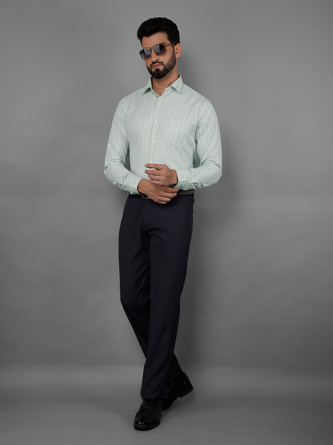 COBB PISTA GREEN STRIPED SLIM-FIT FORMAL SHIRT