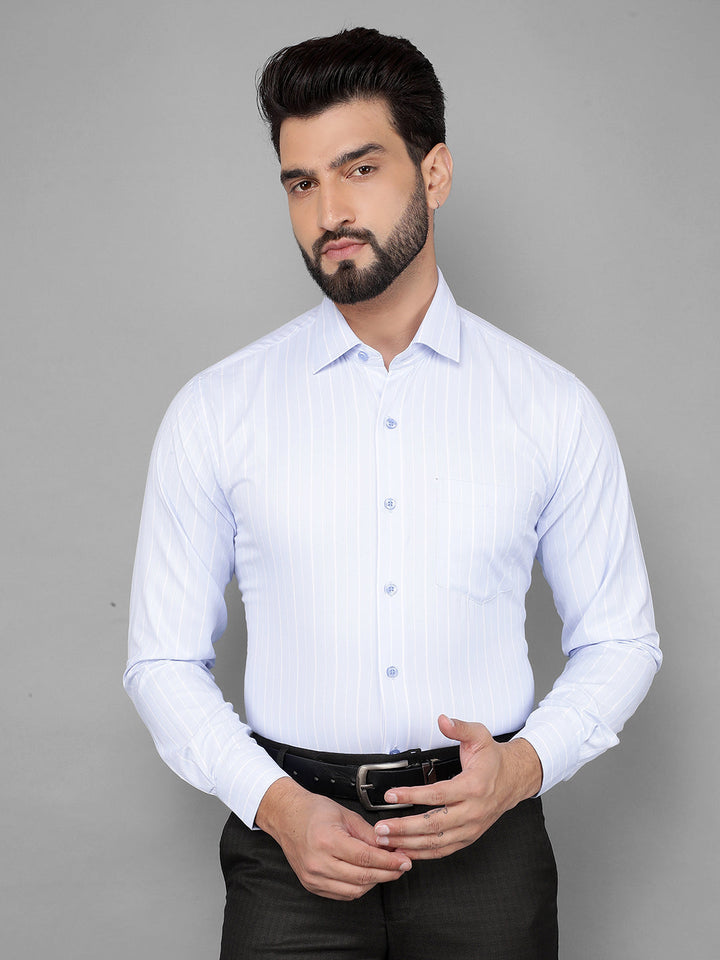 cobb sky blue striped slim-fit formal shirt