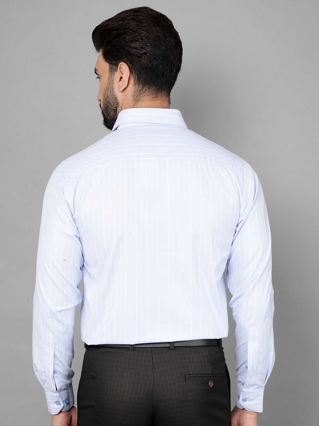 cobb sky blue striped slim-fit formal shirt