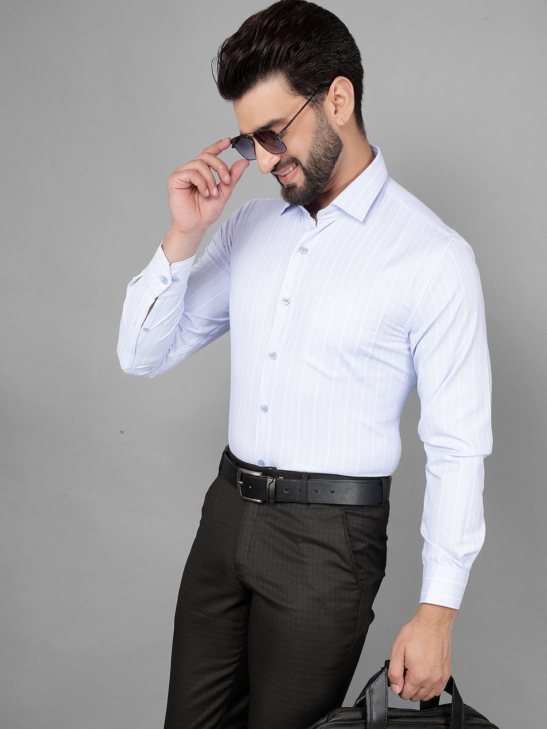 COBB SKY BLUE STRIPED SLIM-FIT FORMAL SHIRT