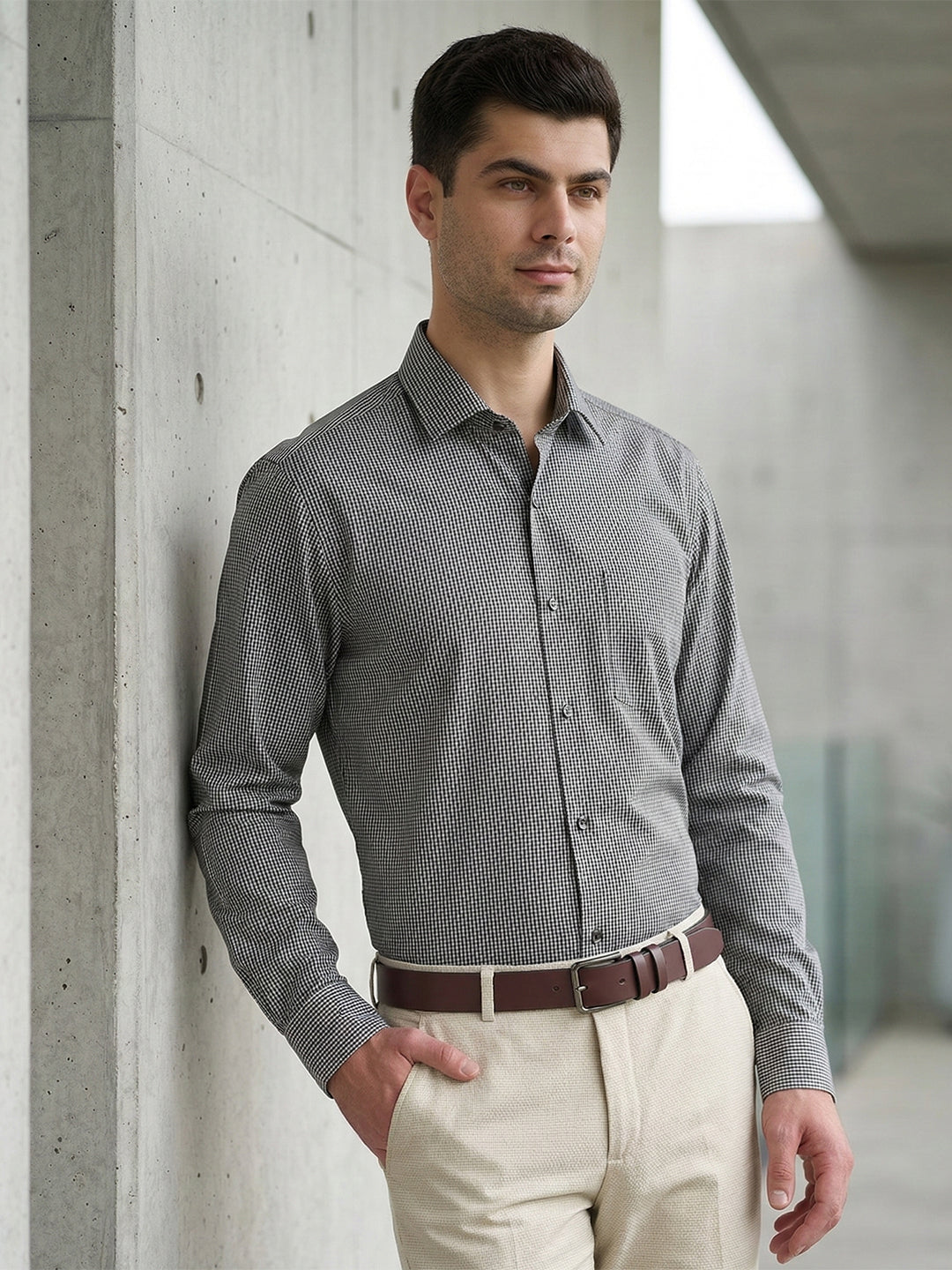 cobb black solid smart-fit formal shirt