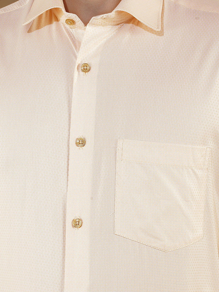 mustard self-design smart-fit formal shirt