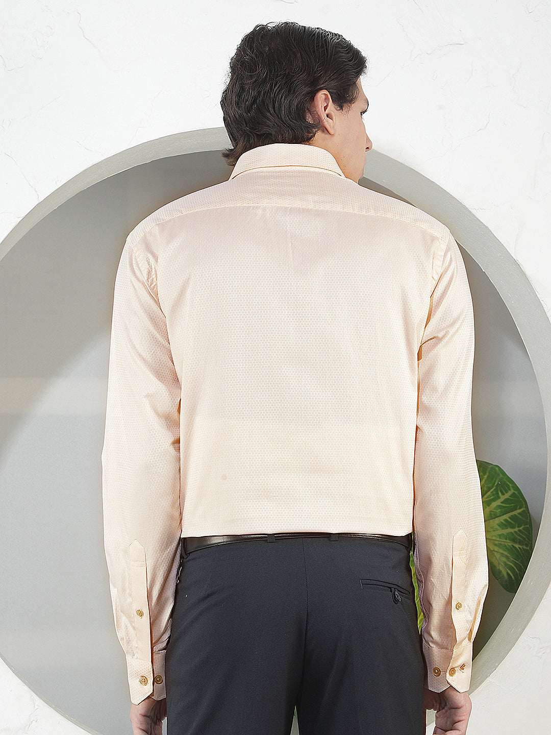 mustard self-design smart-fit formal shirt