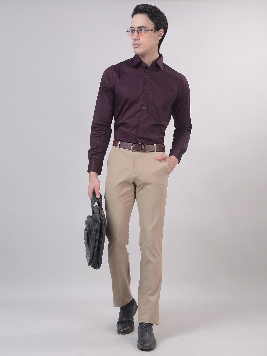 Wine Solid Stretchable Formal Shirt