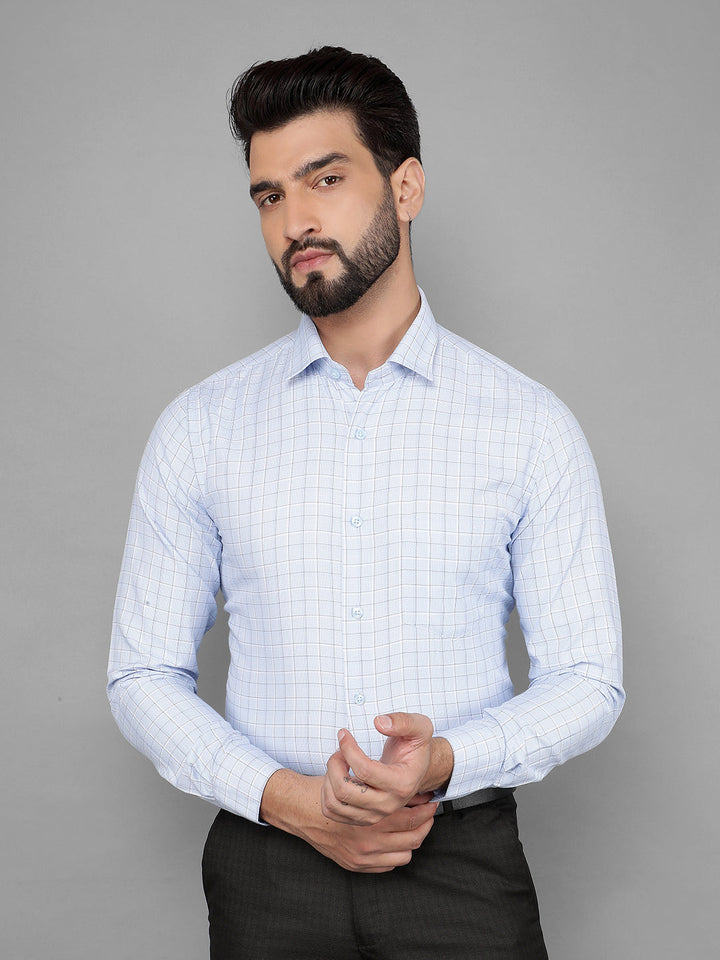 cobb sky blue checked slim-fit formal shirt