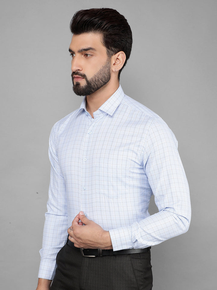 cobb sky blue checked slim-fit formal shirt