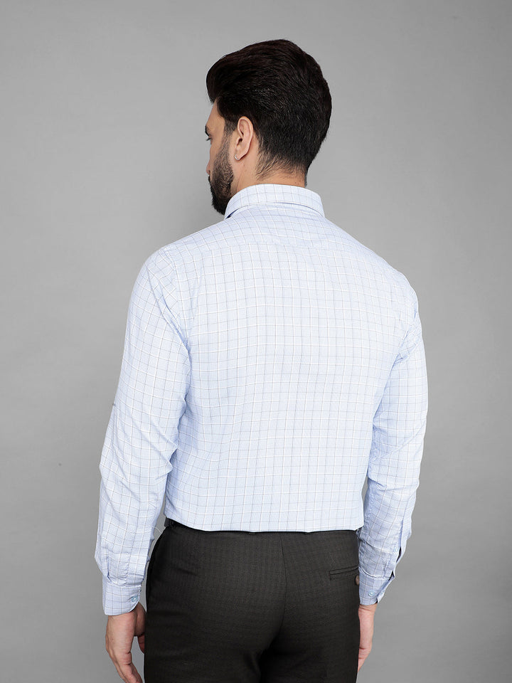 cobb sky blue checked slim-fit formal shirt