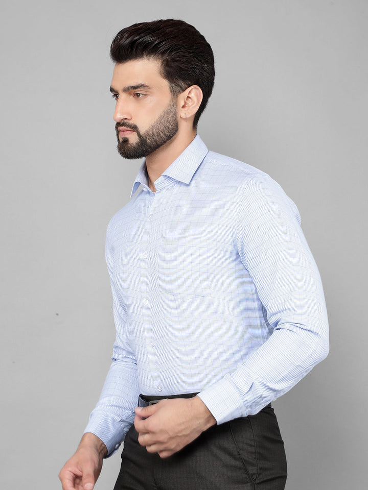 cobb sky blue checked slim-fit formal shirt