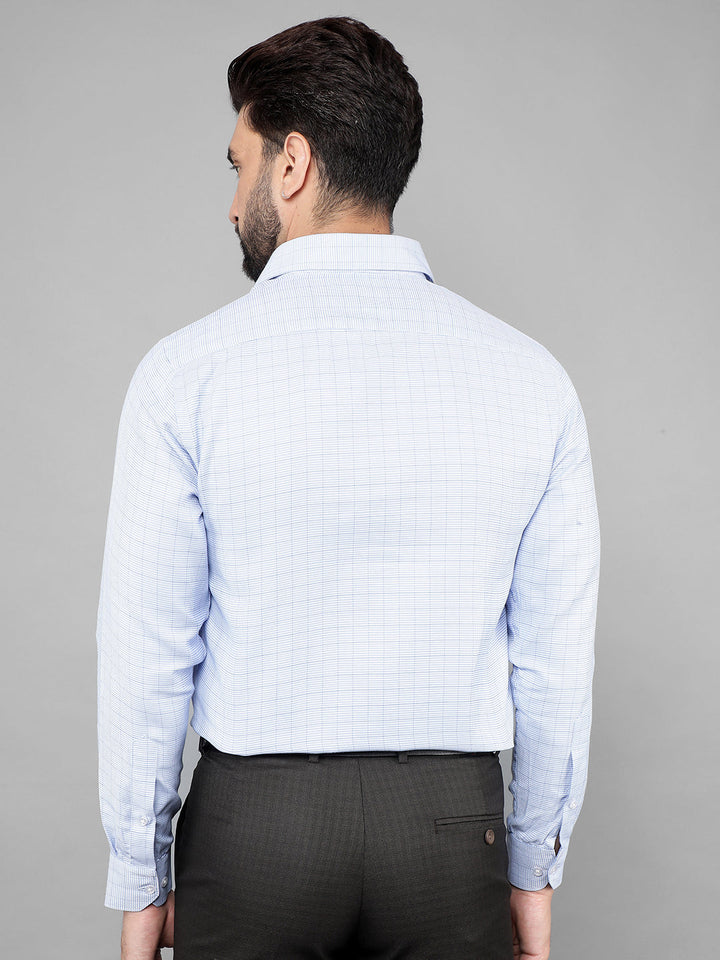 cobb sky blue checked slim-fit formal shirt