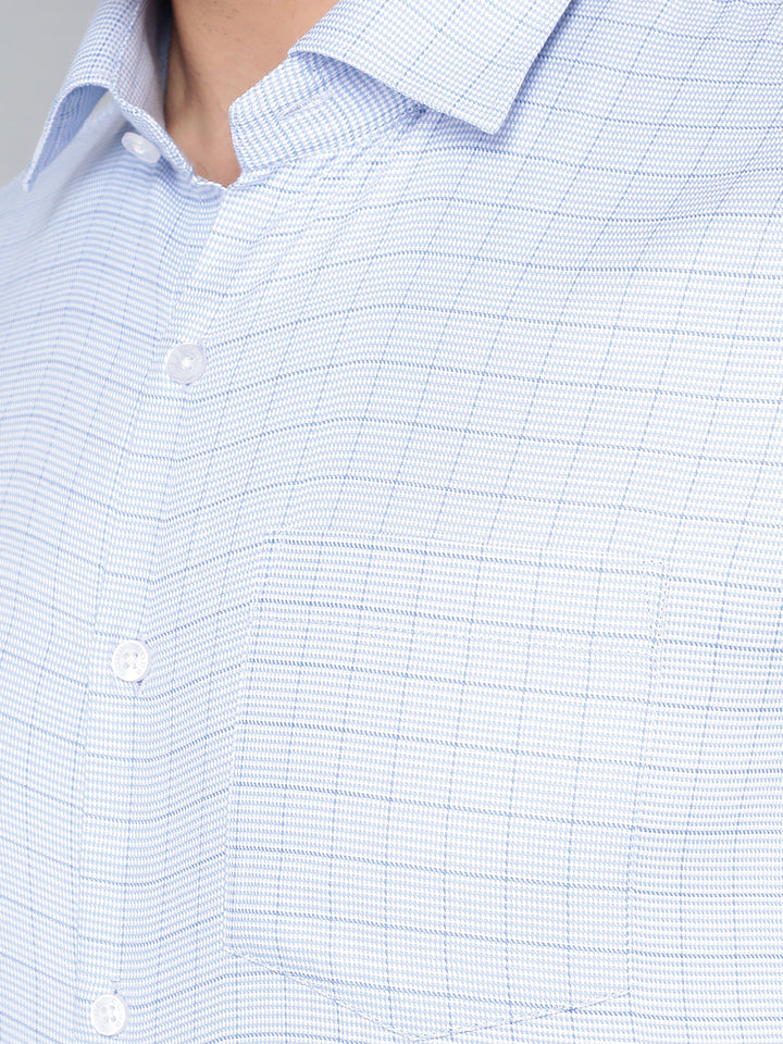 cobb sky blue checked slim-fit formal shirt