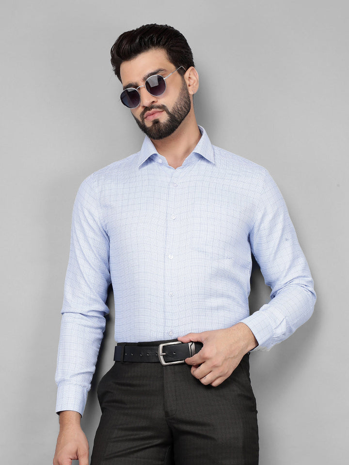 COBB SKY BLUE CHECKED SLIM-FIT FORMAL SHIRT