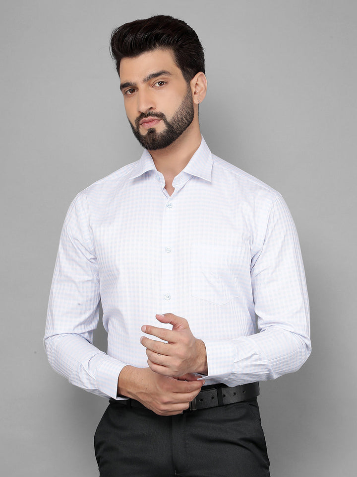 cobb sky blue striped smart-fit formal shirt