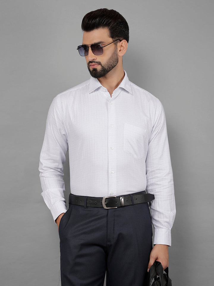 COBB WHITE CHECKED SMART-FIT FORMAL SHIRT