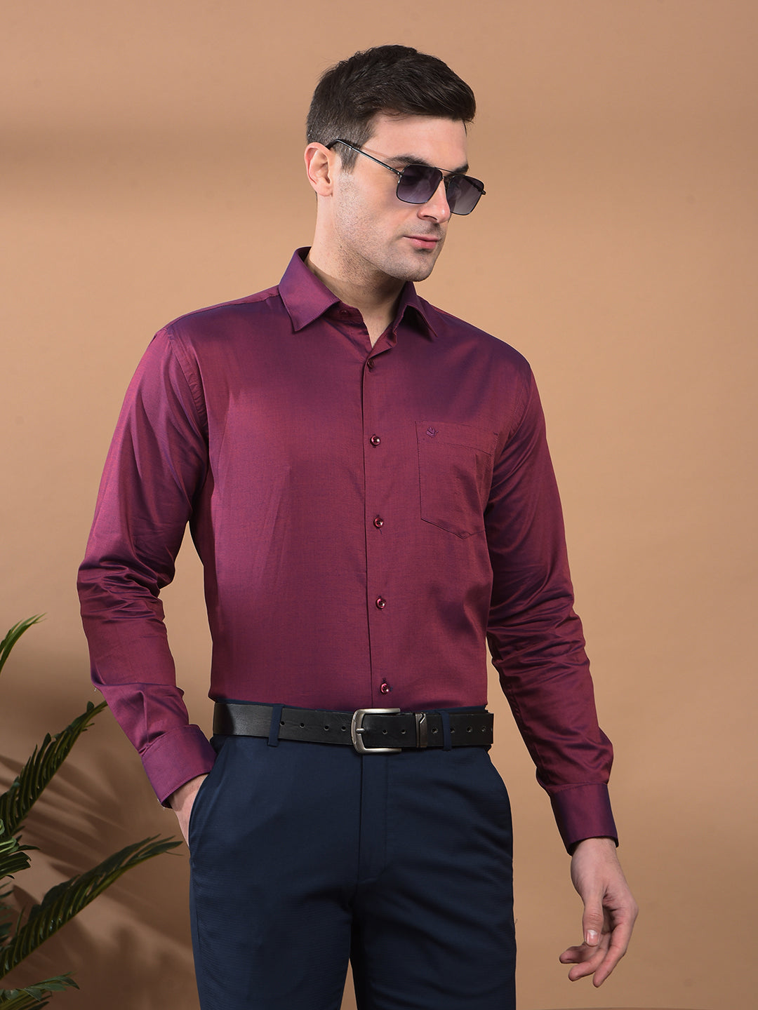 cobb solid maroon smart-fit formal shirt