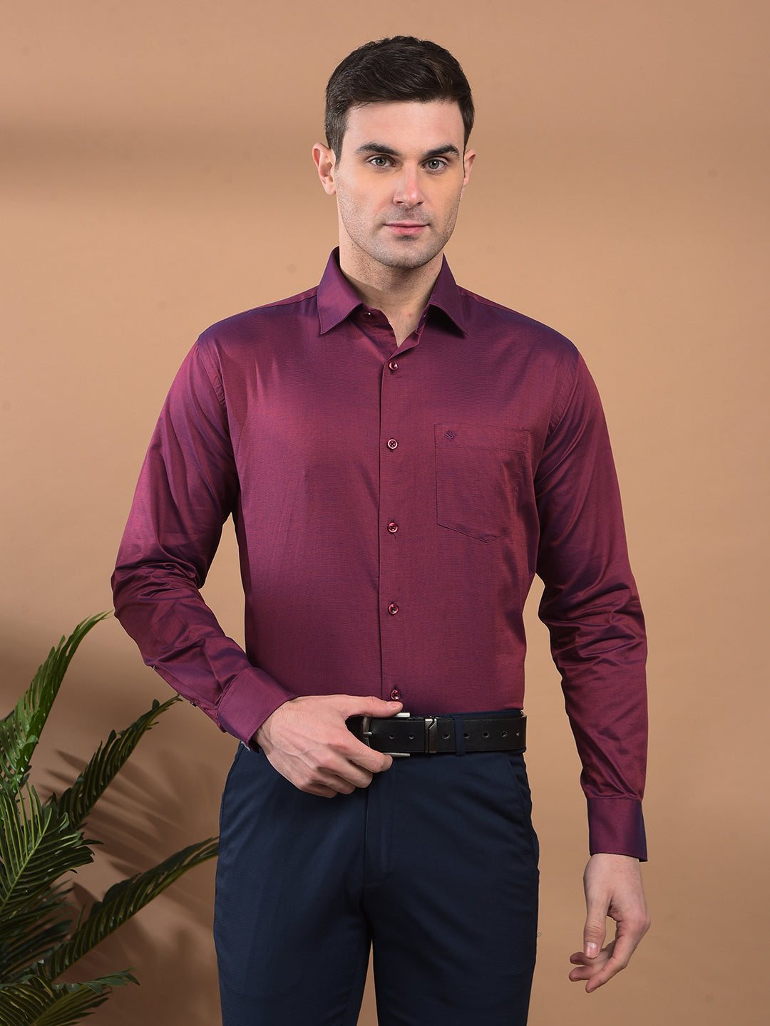 cobb solid maroon smart-fit formal shirt