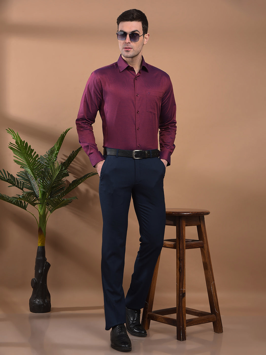 COBB SOLID MAROON SMART-FIT FORMAL SHIRT