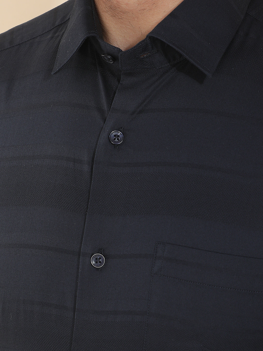 COBB NAVY BLUE SOLID SMART-FIT FORMAL SHIRT