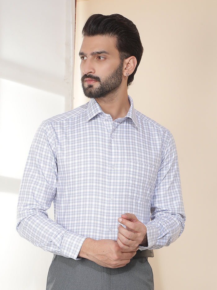 cobb light blue checked smart-fit formal shirt