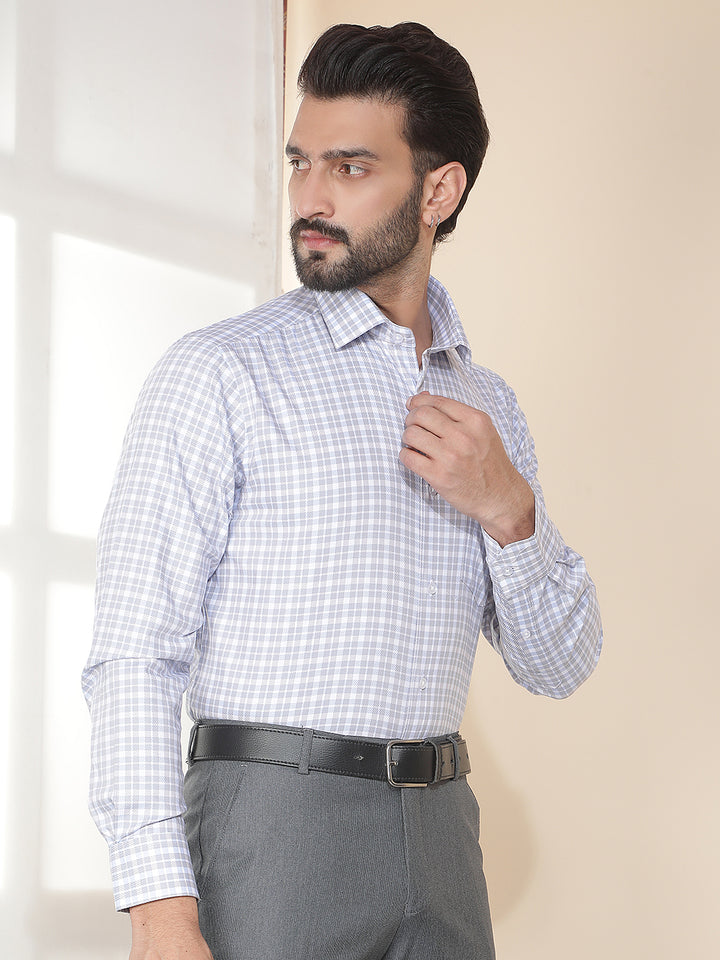 cobb light blue checked smart-fit formal shirt